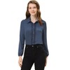 Allegra K Women's Office Solid Turn Down Collar Lace Trim Long Sleeve Button Down Shirt - 2 of 4