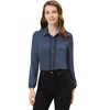 Allegra K Women's Office Solid Turn Down Collar Lace Trim Long Sleeve Button Down Shirt - image 2 of 4