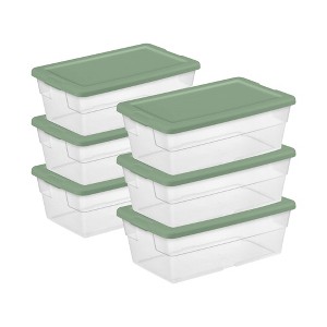 Sterilite Clear Stackable 6 Qt Storage Tote Box Container, Crisp Green (30 Pack) - 1 of 4
