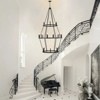 PAKOKULA Modern 24-Light Black 3-Tier Wagon Wheel Farmhouse Industrial Chandelier Rustic Candle Pendant Light - 4 of 4