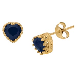 1 1/2 TCW Tiara Gold Over Silver Heart-cut Sapphire Crown Earrings, Women