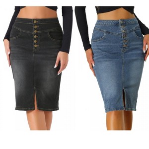 INSPIRE CHIC Women's High Waist Split Hem Casual Denim Pencil Skirt 2 Packs - 1 of 4
