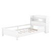 Platform Bed with Storage Shelves LED Light Headboard Guardrail Platform Bed Frame Support No Box Spring Needed White Twin Size - 3 of 4