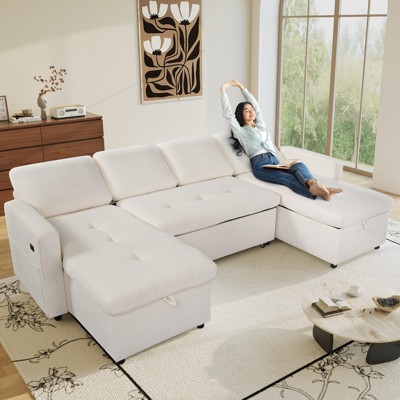 Vipbear 108" 4 Seat Modular Sectional Sofa with USB Ports/Adjustable Backrest/2 Storage Seats