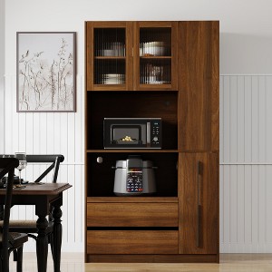 Ridstar 70.87 in. H Freestanding Kitchen Pantry Cabinet with Multi-Functional Pull-Out Shelving, 2 Drawers & Glass Door-Brown - 1 of 4