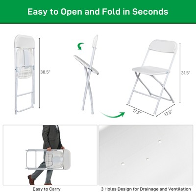 Set of 4 White Plastic and Steel Folding Chairs