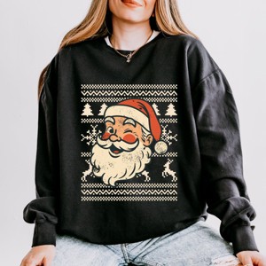 Simply Sage Market Ugly Sweater Santa Face Lightweight Garment Dyed Sweatshirt - 1 of 4