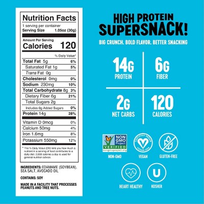 The Only Bean Crunchy Roasted Edamame Snacks Individually Wrapped Protein Packs Sea Salt - 8.4oz/8pk