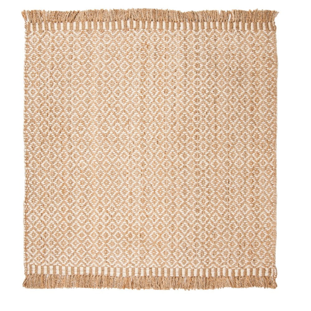 Natural/Ivory Geometric Woven Square Area Rug 7'x7' - Safavieh