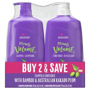 Aussie Miracle Volume with Bamboo & Kakadu Plum, Paraben Free Shampoo & Conditioner, 26.2 fl oz Dual Pack - 1 of 3