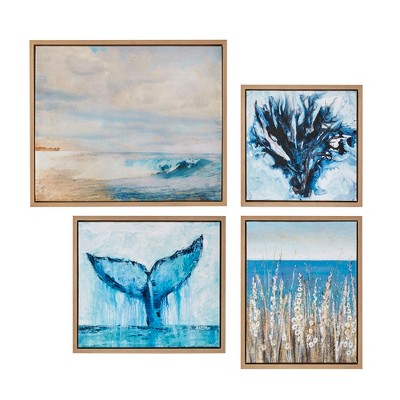 (set Of 4) Seascape Gel Coat Framed Canvas Set Blue : Target