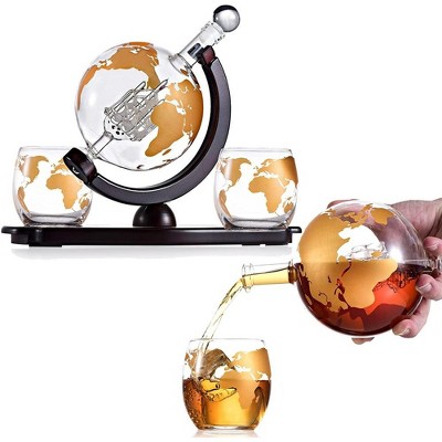 Bezrat Colored Globe Decanter with 2 Globe Glasses