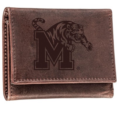 Evergreen NCAA Memphis Tigers Brown Leather Trifold Wallet Officially Licensed with Gift Box