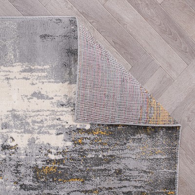 Yellow and Gray Abstract Stain-Resistant Synthetic Area Rug 5' x 7'