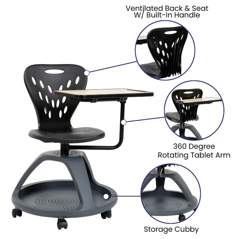 Emma and Oliver Mobile Desk Chair - 360° Tablet Rotation and Storage Cubby, 6 of 15