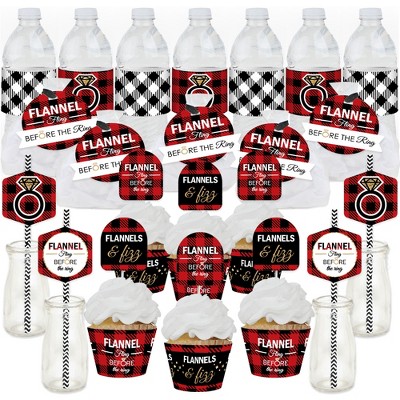 Big Dot of Happiness Flannel Fling Before The Ring - Buffalo Plaid Bachelorette Party Favors and Cupcake Kit - Fabulous Favor Party Pack - 100 Pieces
