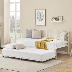 Twin Daybed w/ Trundle, Metal Twin Size Daybed w/Pullout Trundle 6 Casters, Steel Slat Support Sofa Bed for Living Room - 1 of 4
