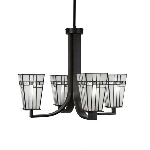 Toltec Lighting Apollo 4 - Light Chandelier in  Dark Granite with 5" Square New Deco Art Glass Shade - 1 of 1