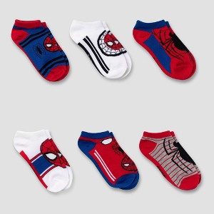 Boys' Spider-Man 6pk No Show Socks - Red/Blue - 1 of 2