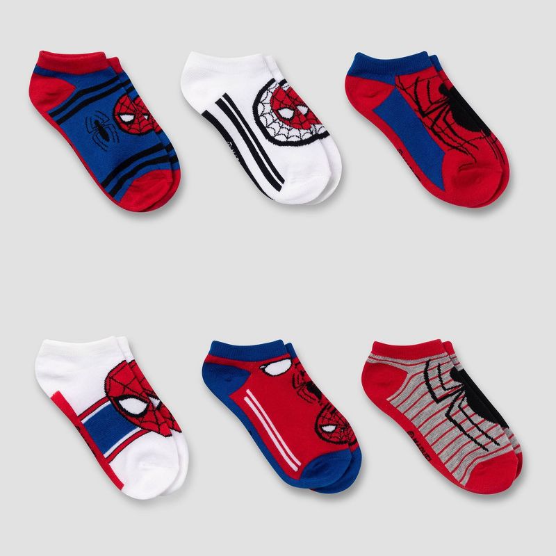 Boys' Spider-Man 6pk No Show Socks - Red/Blue, 1 of 3