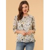 INSPIRE CHIC Women's Round Neck Ruffle 3/4 Sleeve Floral Print Chiffon Blouse - 3 of 4