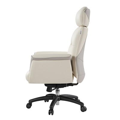 Beige White High Back Swivel Leather Executive Chair
