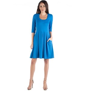 Womens Scoop Neck Three Quarter Sleeve Fit N Flare Knee Length Dress - 24seven Comfort Apparel™ - 1 of 4