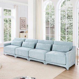 4-Seater Solid Wood Frame Chenille Beige Sofa with Lumbar Pillow High Resilience Sponge Easy Install - 1 of 4
