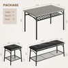Kitchen Table with Bench, Dining Room Table Set for 4 with Upholstered Bench and Square Stools, Table Set with Storage -Black - 2 of 4