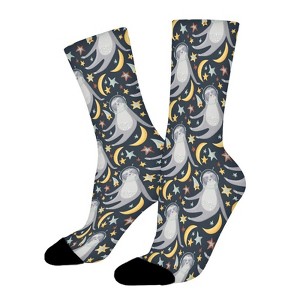 Space Birthday Party Astronaut Sloth Women Printed Crew Socks Funny Funky Socks Soft Polyester Novelty Gifts for Artists Men - 1 of 1