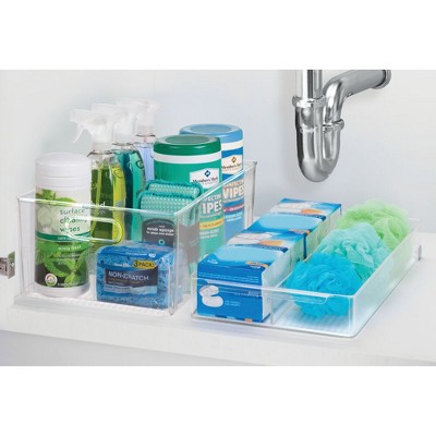 Idesign Linus Plastic Divided Rolling Organizer Bin With Handle Clear ...