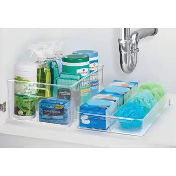 iDESIGN Linus BPA Free Plastic Divided Rolling Organizer Bin with Handle Clear