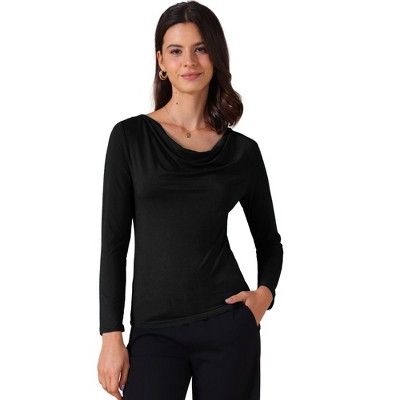 INSPIRE CHIC Women's Cowl Neck Long Sleeves Fitted Layering Soft T-Shirt