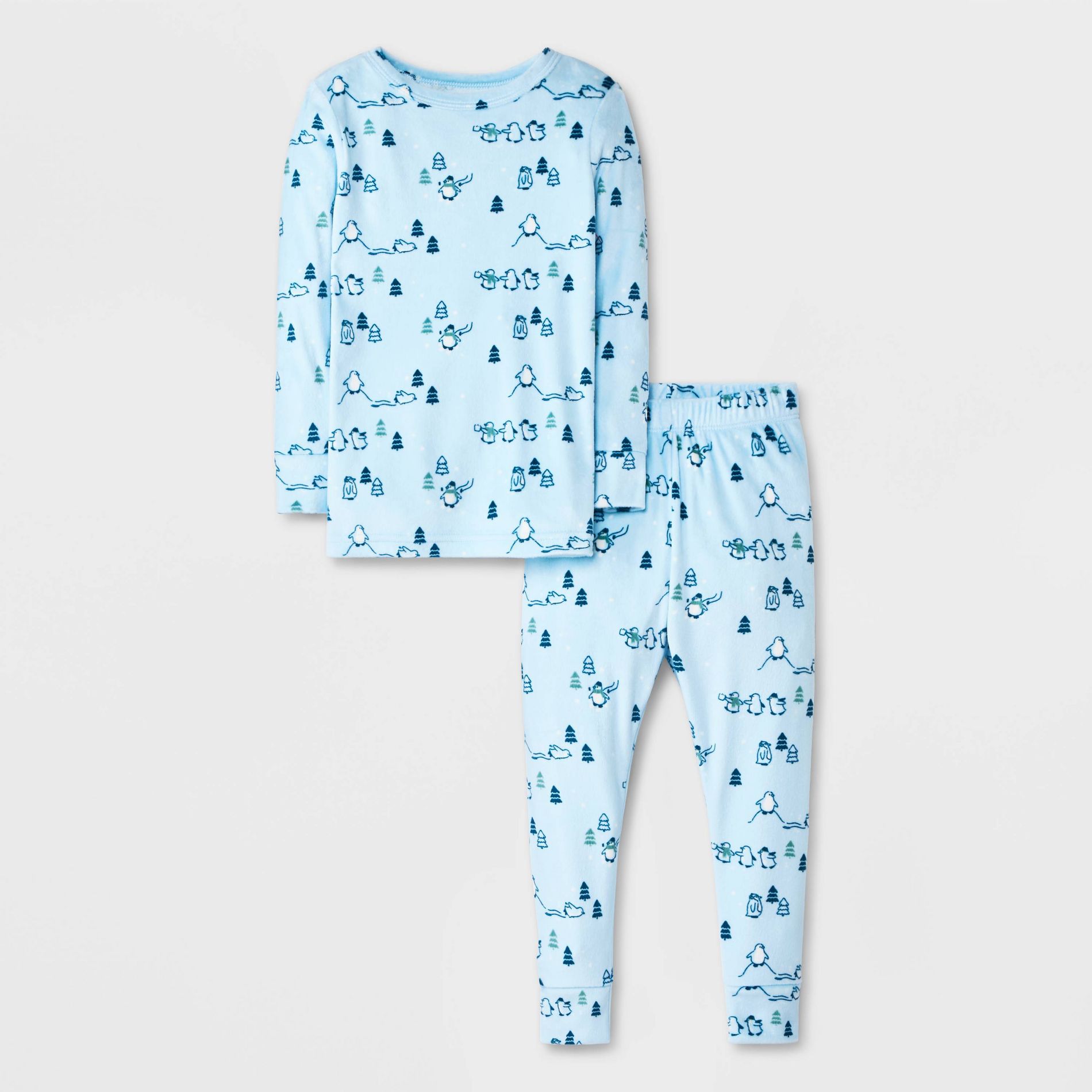 Toddler Boys' 2pc Penguins Snuggly Soft Pajama Set - Cat & Jack™ Blue 2T