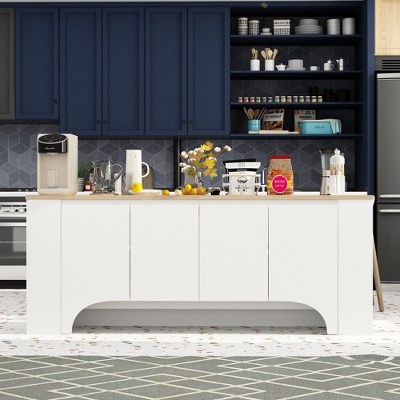 Famapy White Modern Fashion Style Kitchen Island with Storage