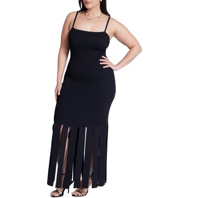 ELOQUII Women's Plus Size Ribbed Fringe Dress