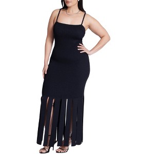 ELOQUII Women's Plus Size Ribbed Fringe Dress - 1 of 3