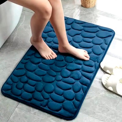 Navy Blue Memory Foam Cobble Stone Bath Mat