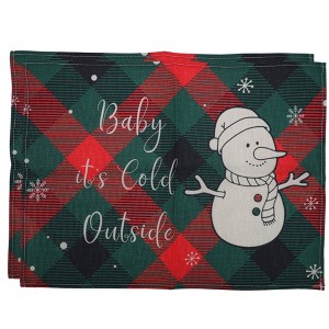 Unique Bargains Christmas Place Mats Linen Red Green 13"x17.7" 2 Pcs - 1 of 4