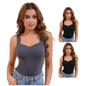 INSPIRE CHIC 3 Packs Women's Wide Strap Sweetheart Neck Undershirt Base Layer Tank Tops with Built in Bra - 1 of 4