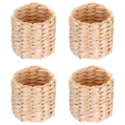 Unique Bargains Party Festival Decoration Handmade Woven Cattail Grass Rattan Napkin Rings 2"x2" Brown 4 Pcs