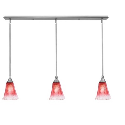 Toltec Lighting Any 3 - Light Chandelier in  Brushed Nickel with 5.5" Fluted Raspberry Crystal Shade