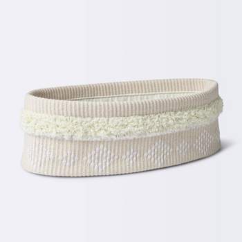 Tufted Fabric Medium Oval Storage Basket - Khaki and Cream - Cloud Island™