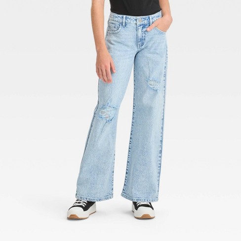 Kids Girls Ripped Flare Jeans Stretchy Bell Bottom Pants Wide Leg
