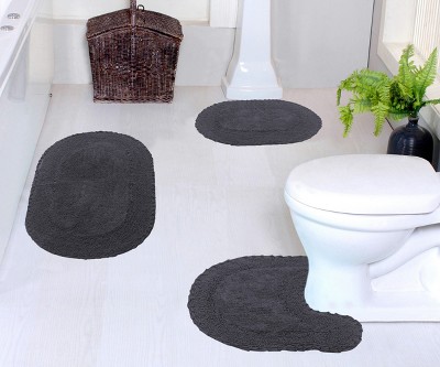 Double Ruffle Collection Cotton Ruffle Pattern Tufted Set of 3 Bath Rug Set - Home Weavers