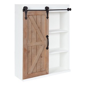 Kate and Laurel Cates Wood Wall Storage Cabinet with Sliding Barn Door, 21.25x27.5, White and Rustic Brown - 1 of 4