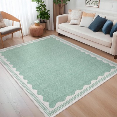 homfan Scalloped Washable Rug w/ Non-Slip Back - Modern Low-Pile Carpet for Living Room, Bedroom
