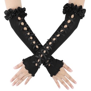 INSPIRE CHIC Women's Long Stretchy Bowknot Fingerless Arm Satin Y2K Lolita Sleeves Gloves 1Pair - 1 of 4