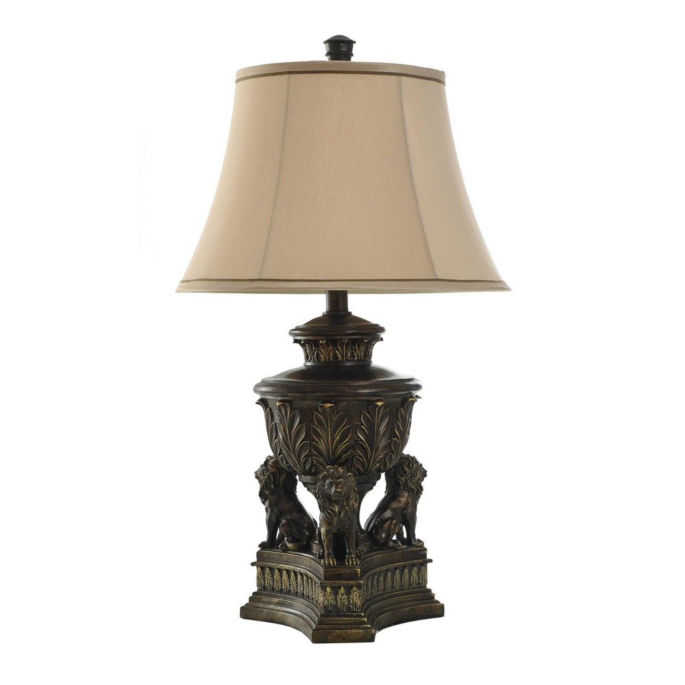 Photos - Floodlight / Street Light StyleCraft Majestic Gold Finish Table Lamp : Polyresin Body, Beige Shade, No Assembly Required