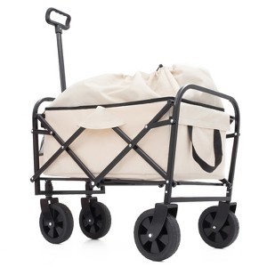 Collapsible Foldable Wagon Cart Beach Wagon Heavy Duty Utility Cart with 3pcs plastic Liner bag /Cover for Camping - 1 of 4